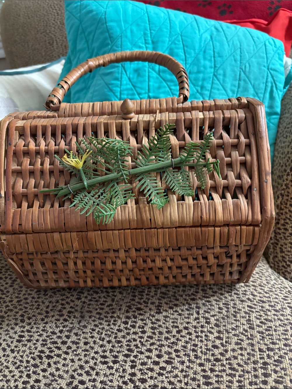 Woven Rattan Decorative Basket Purse with Handle -